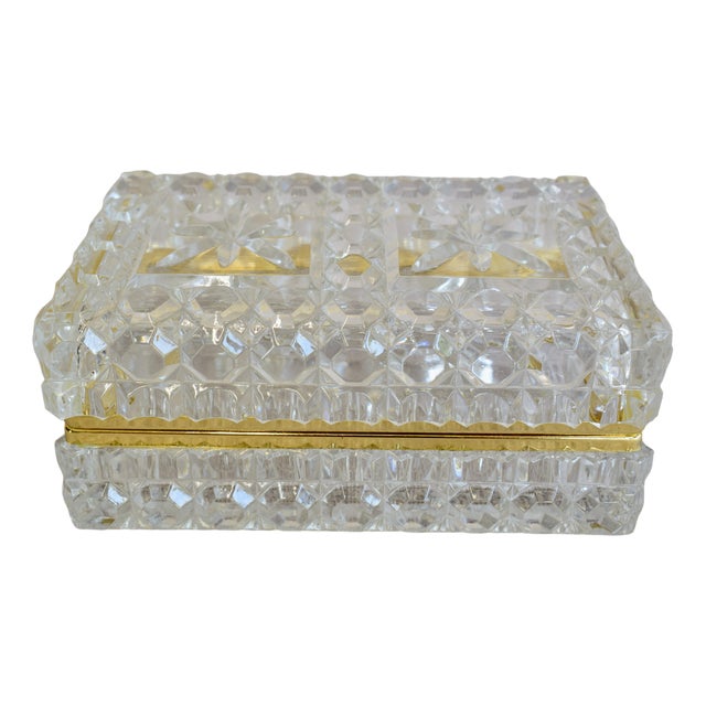 Crystal and Gold Frame Jewelry Box, 1950s For Sale