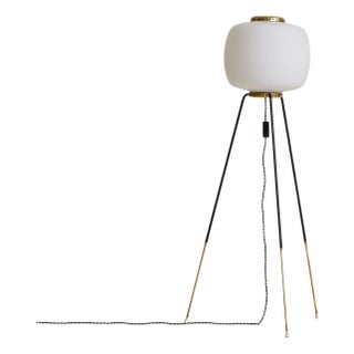 1950s Italian Tripod Floor Lamp with Opaline Globe Shade For Sale
