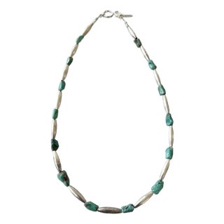 Vintage Southwestern Silver Beads and Turquoise Nuggets Necklace by Matthew Izzo For Sale