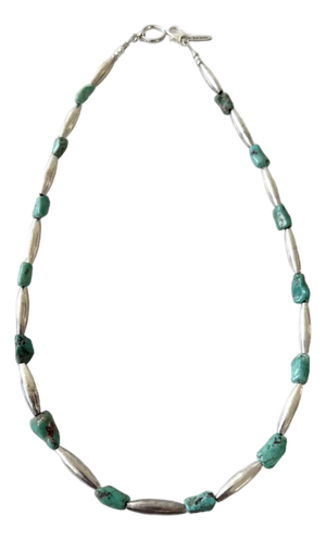Vintage Southwestern Silver Beads and Turquoise Nuggets Necklace by Matthew Izzo