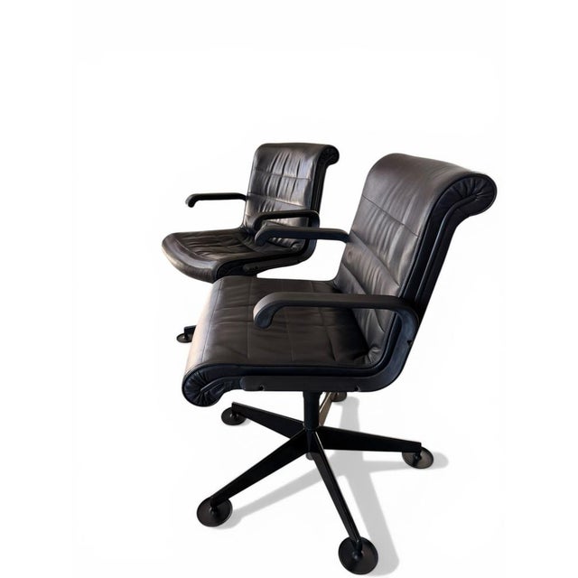 Vintage Sapper Office Chairs in Black Leather on Glides by Richard Sapper for Knoll, 1979, Set of 2 For Sale - Image 13 of 14