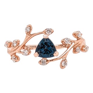 Aaa London Blue Topaz Ring With Earth-Mined Diamond Accents in Solid 14k Gold, Size 6.75 For Sale