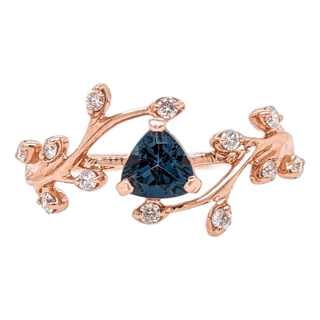 Aaa London Blue Topaz Ring With Earth-Mined Diamond Accents in Solid 14k Gold, Size 6.75 For Sale