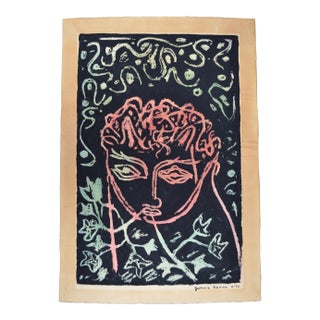 1950 Guillain Siroux “Visage Rose” French Modernist Mixed Media Portrait For Sale