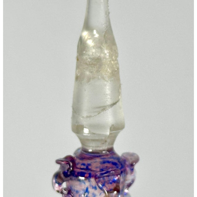 Pink Antique Iridescent Crackle Glass Perfume Bottle with Rigaree Stopper For Sale - Image 8 of 10