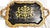 Brighten up an event or a room with this 1950s silverplated footed serving tray in a textured black and gold motif with a...
