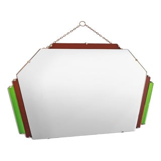 Art Deco English Geometric Wall Mirror in Red and Green, 1930s For Sale