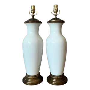 Vintage Regency Glazed Ceramic Lamps - A Pair