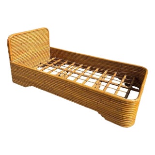 Restored Art Deco 15-Strand Stacked Rattan Bed Twin Bed Frame Headboard, 2 Available For Sale