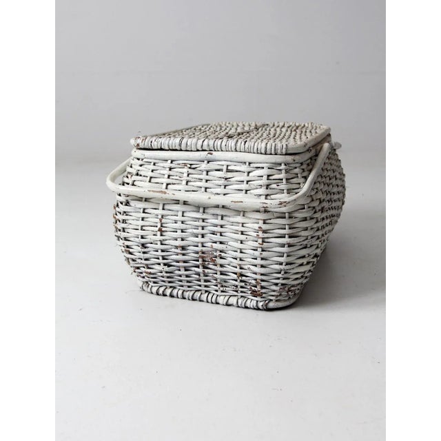 Wood Vintage White Wicker Basket For Sale - Image 7 of 11