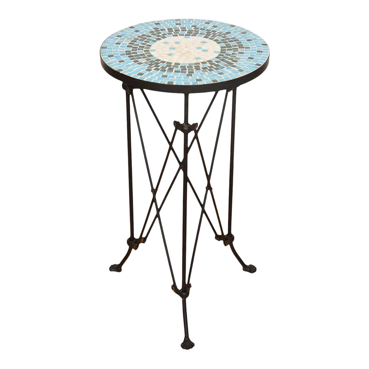 Wrought Iron Mid Century Mosaic Tile Top Accent Table Chairish