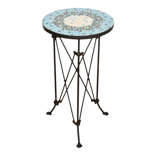 Wrought Iron Mid Century Mosaic Tile Top Accent Table Chairish