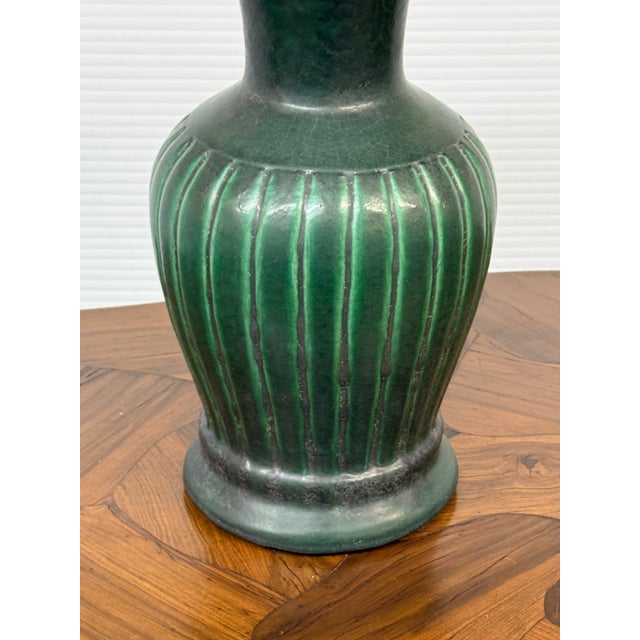 2010s Antique Replica Green Ribbed Pottery Vase For Sale - Image 5 of 12