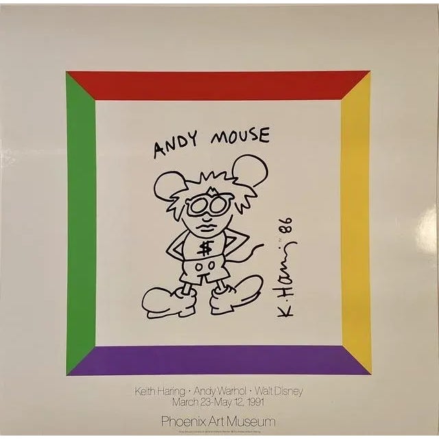 Keith Haring, Andy Warhol, Walt Disney Museum Poster, 1991 High Quality Museum Exhibition Poster 23 × 23 in 58.4 × 58.4 cm...