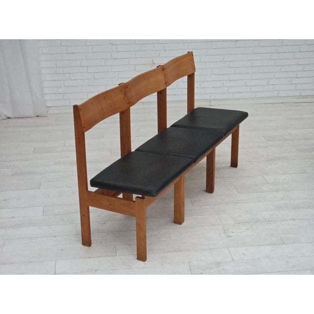 1960s Vintage Danish Church Chairs in Leather and Oak, 1960s, Set of 3 For Sale - Image 5 of 18