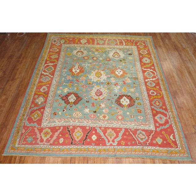 Green Green Orange Antique Oushak Rug For Sale - Image 8 of 18