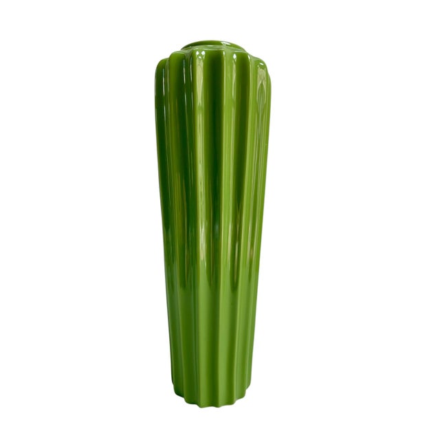 Ceramic Vintage Kelly Green Tall Slender Fluted Vase For Sale - Image 7 of 7