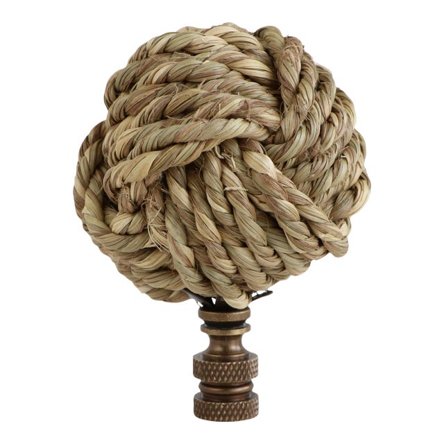Nautical Knot Lamp Finial in Twisted Seagrass on Bronze Hardware For Sale