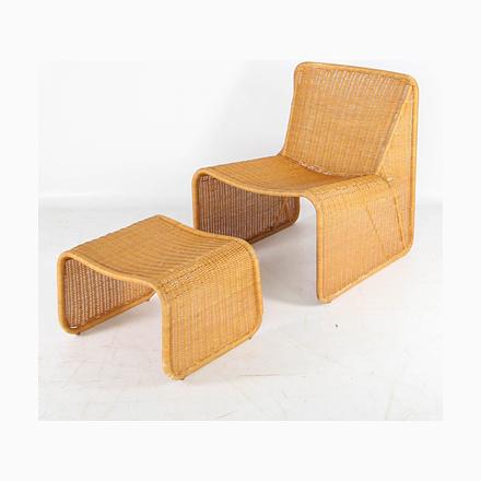 Set of Wicker Chair and Ottoman, 1970s For Sale - Image 15 of 15