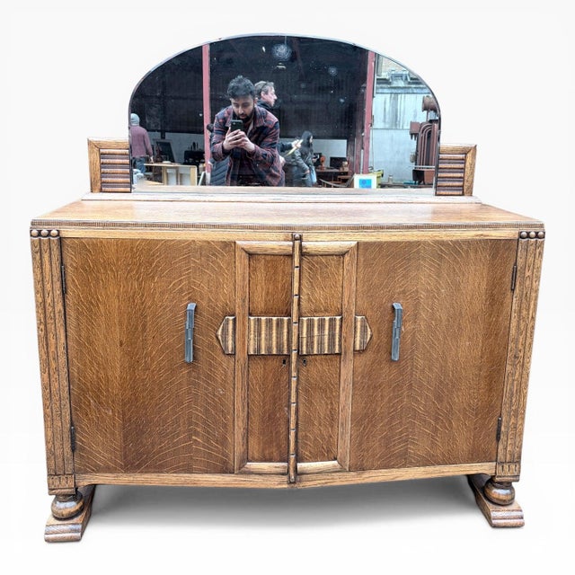 Arts & Crafts Oak Dresser or Sideboard with Mirror For Sale - Image 4 of 9