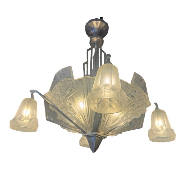 1930s Art Deco Chandelier by Henri Petitot, 1930 For Sale - Image 5 of 18