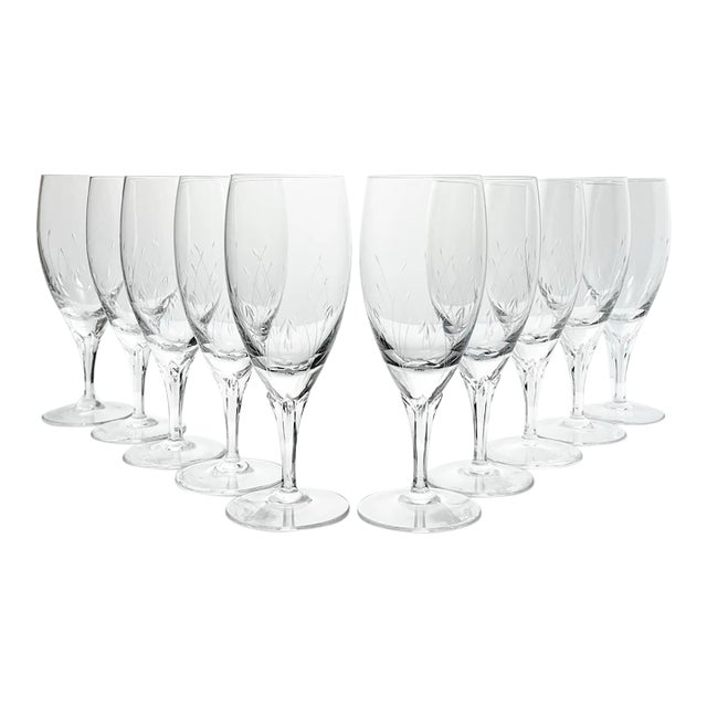 1980s Gorham “Jolie” Set of 10 Crystal Etched Iced Tea Glasses For Sale