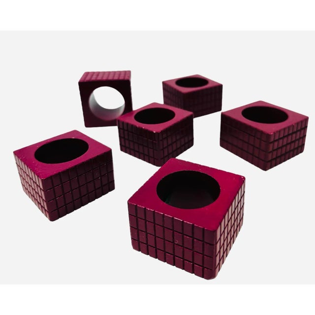 Vintage Magenta Square Embossed Plastic Napkin Rings - a Set of 6 Very unique square shape with circle center - great color!
