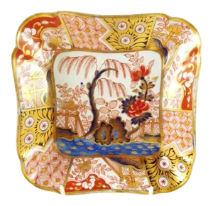 1810 Coalport Porcelain Rock & Tree Imari Square Dessert Dish