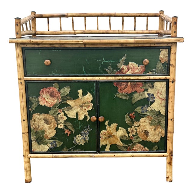 Bamboo Cabinet, Decoupaged With Flowers, Circa 1990 For Sale