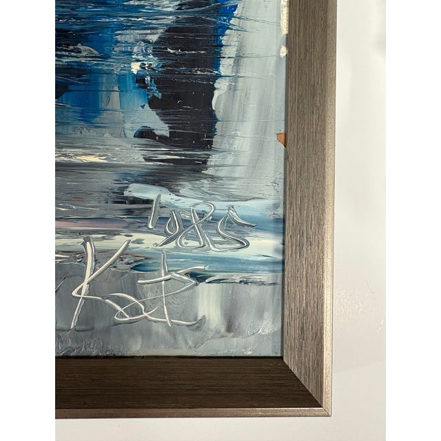Wood 1980s Mid Century Modern Oil Painting signed and dated Katz 1985 For Sale - Image 7 of 8
