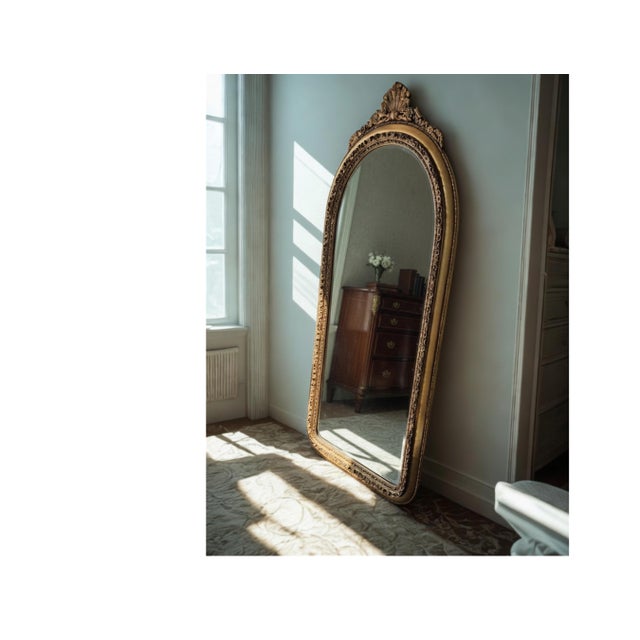 This is a beautiful vintage mirror. It is approximately 6 feet tall. It is ready to be mounted and had these features in...