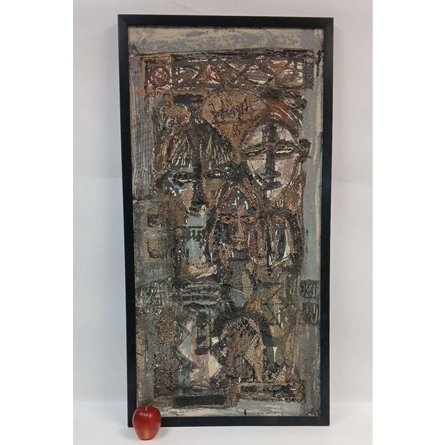 Mixed media framed art on canvas, signed by African artist Georges Ebrin Adingra on back on canvas; Visual area measures...