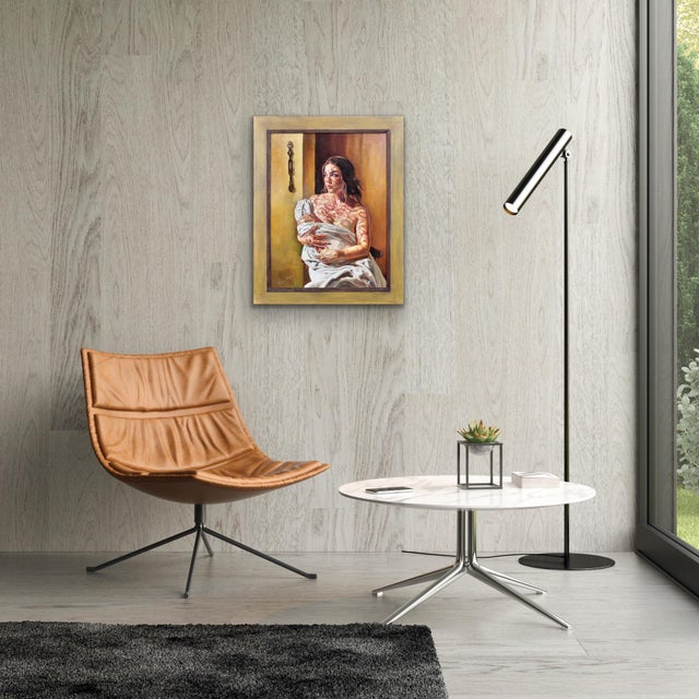 Elin Sian Blake, First Light, Mother & Baby with Welsh Blanket, 21st Century, Oil on Canvas For Sale - Image 11 of 18