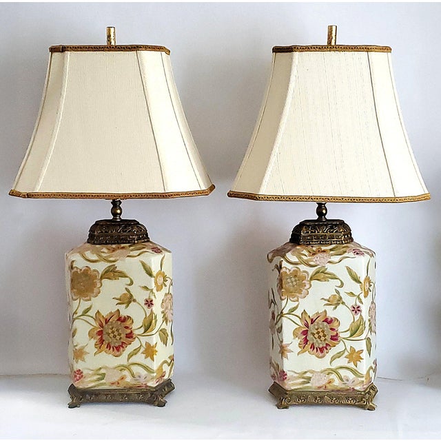 Restored Vintage Chinese Lamps Crackled Porcelain With Flowers and Leaves - A Pair For Sale - Image 16 of 17