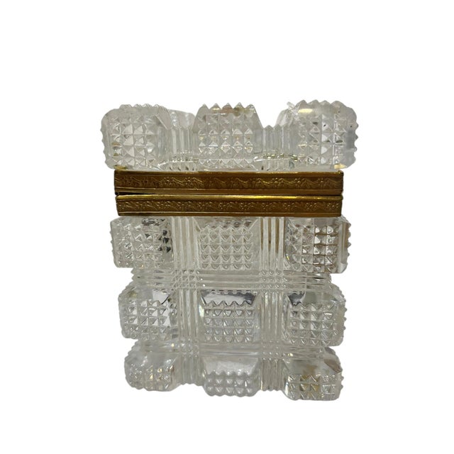 A refined French crystal box featuring beautifully faceted cut crystal panels framed by gilt brass mounts. The clean...