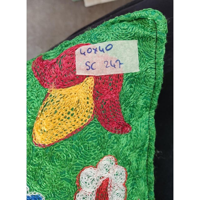 Early 21st Century 16"x16" Silk Embroidery Cushion Cover. Green Throw Pillow. Double Sided Pillow For Sale - Image 5 of 5