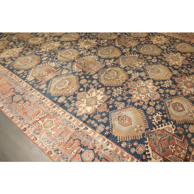 Persian Zabihi Collection Geometric Oversize Persian Antique Heriz Rug - 12'2" x 18'2" For Sale - Image 3 of 12