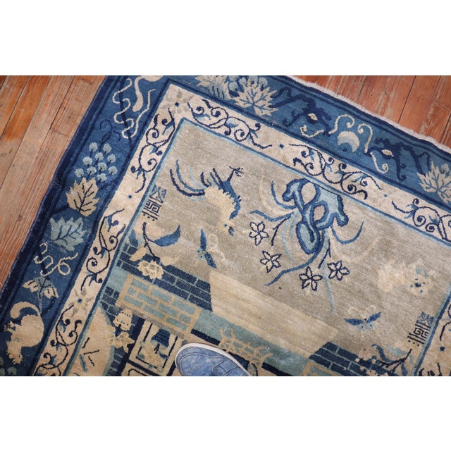 Textile Zabihi Collection Tan Blue Color Early 20th Century Antique Chinese Oriental Rug - 4'1" x 5'9" For Sale - Image 7 of 7