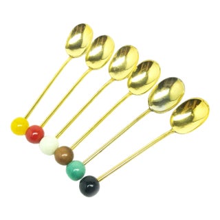 Vintage Pop-Art Mocca Spoons in Brass, 1920s, Set of 6 For Sale