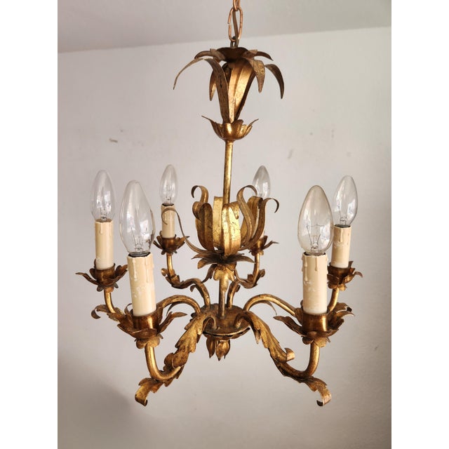 Vintage Florentine Chandelier Gilded in Gold Leaf, 1940s For Sale - Image 6 of 18
