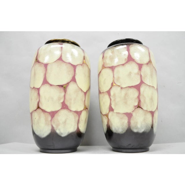 Mid Century Modern Carstens Tönnieshof Tortoise Shell 15" Pottery Vase - A Pair For Sale - Image 9 of 14