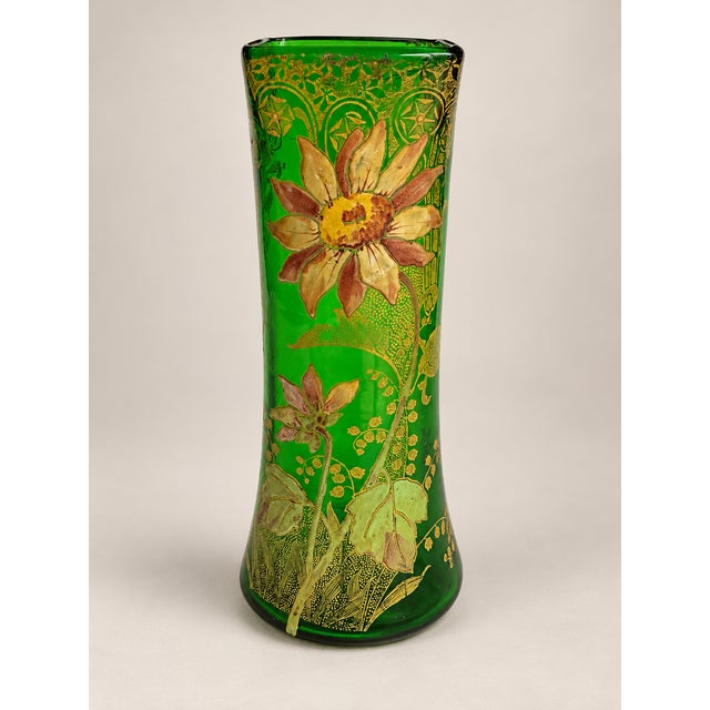 French Art Nouveau Belfort Vase in Enameled Emerald Green Glass by Legras Montjoye, 1900s For Sale - Image 12 of 12