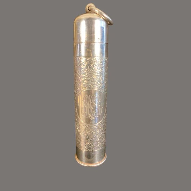 Gold Victorian Engraved Silver Pocket Thermometer with Swivel Case, 1800s For Sale - Image 8 of 12