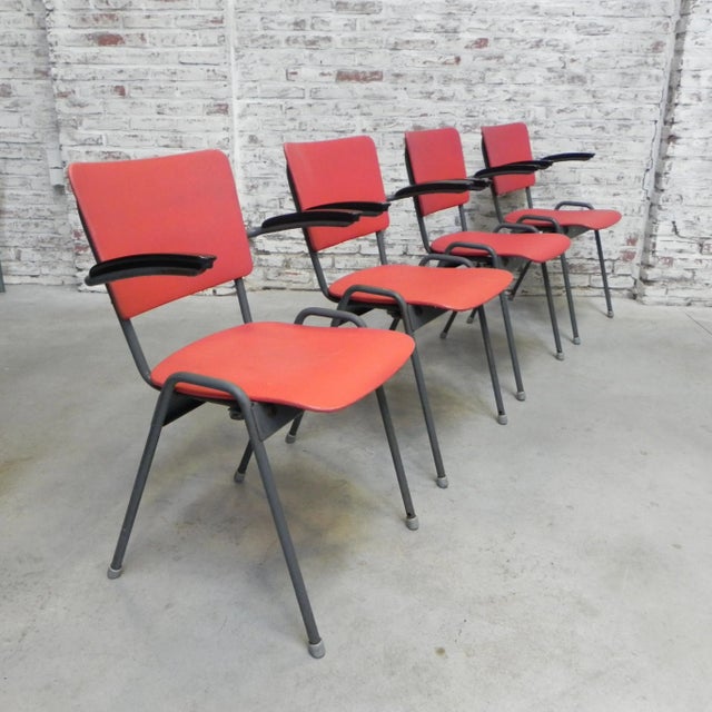 4 nice sturdy stackable chairs for the dining table or desk. Dimensions per seat: Height: 80 cm. Width: 54 cm. Depth: 54...