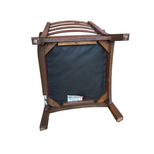 Wood Stickley Mission Collection Oak & Velvet Bow Arm Lounge Chair (Model 89-2590) For Sale - Image 7 of 16