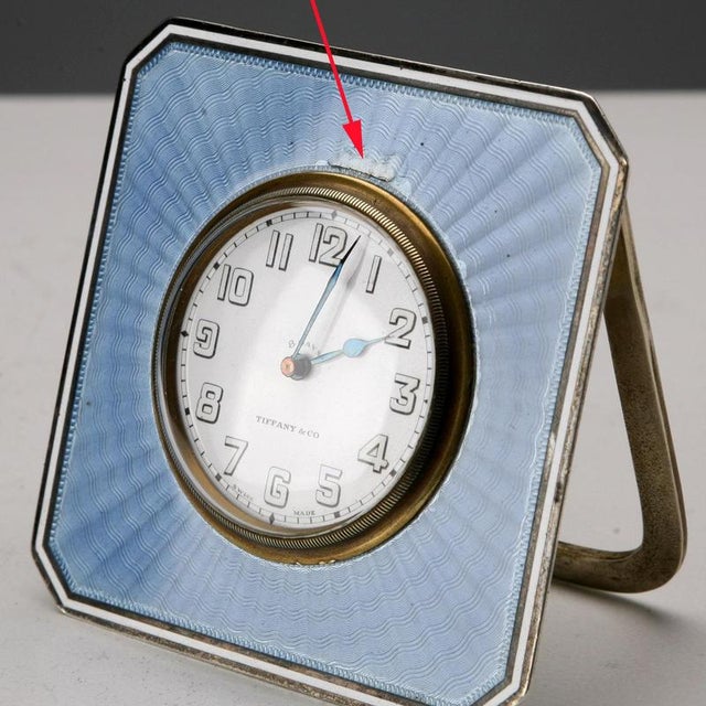 Blue Vintage Table Clock in Sterling Silver from Tiffany & Co., 1940s For Sale - Image 8 of 9