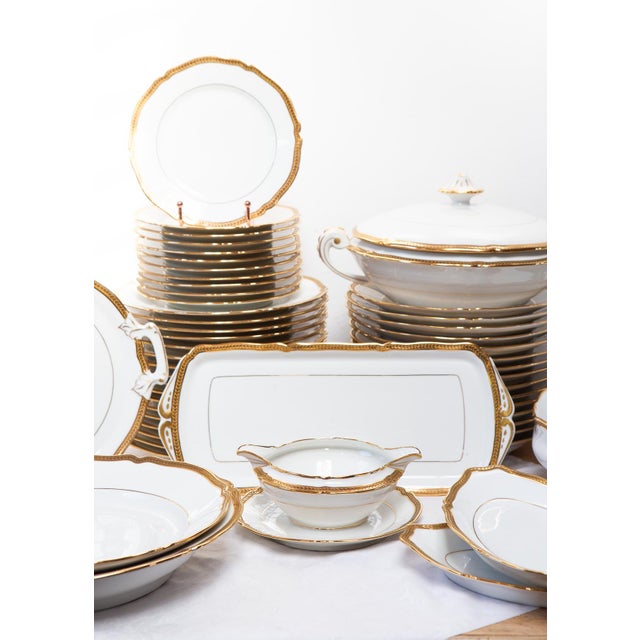 French Dinnerware with Gold Trim from Limoges Porcelain, 1950s, Set of 53 For Sale - Image 3 of 16