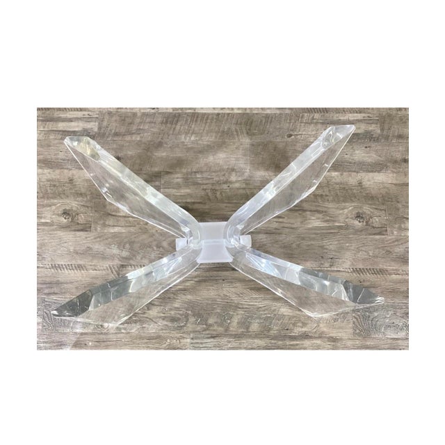 Charles Hollis Jones Mid 20th Century Etched Glass Greek Key Coffee Table W/ Lucite Butterfly Base For Sale - Image 4 of 7