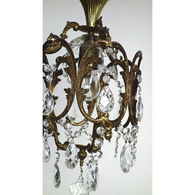 1940s French Art Deco Brass Crystal Chandelier, 1940s For Sale - Image 5 of 13