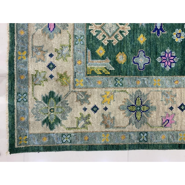 Contemporary 10x14 Isla Kazak Green Geometric Medallion Modern Hand Knotted Wool Carpet Rug For Sale - Image 3 of 5